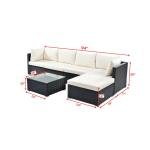 Ollie Outdoor Patio Sofa Set 4 Seater and 1 Table With 1 Ottoman Set (Black + Cream)