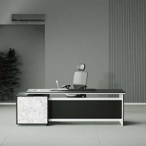 Director CEO for Office Table Flat Straight Manager Desk with White Leg Storage With Lockable,Wire Manager Matte Black
