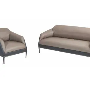 Sofa With Wooden Frame, Powder Coated Leg, Twin Colour Leatherette Tapestry