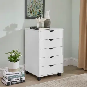 5 Drawers and 2 Colour Option Wooden Pedestal with Wheel Base for Easy to Move to Every Place
