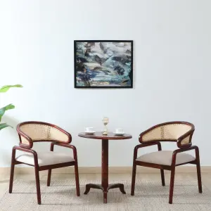 Sheesham Wood 2 Seater Cafe Table Set In Honey Oak Finish