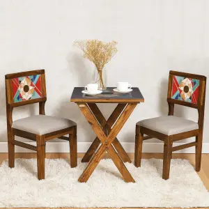 Sheesham Wood 2 Seater Cafe Table Set In Provincial Teak Finish