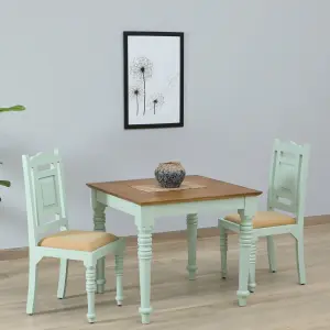 Mango Wood 2 Seater Dining Set In Canary Green Finish