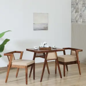 Sheesham Wood 2 Seater Cafe Table Set In Rustic Teak Finish