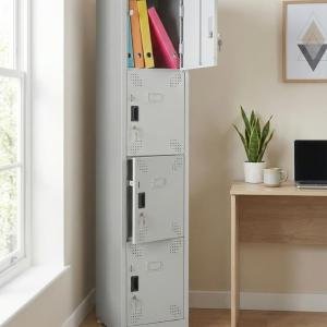 4 Door Steel Staff Locker Cabinet | Heavy Duty Lockable Storage Cupboard for Office Gym School Factory Hospital | Powder Coated Metal Personal Storage Locker