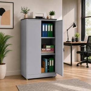 Steel Almirah | Plain 2 Door Metal Cupboard with 3 Compartments | Powder Coated Rust Resistant Storage Cabinet