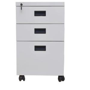3 Drawer Steel Pedestal Cabinet | Lockable Powder Coated Filing Cabinet for Files, Documents & Stationery | Office Storage Unit (Light Grey, Pedestal with Wheels)