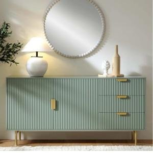 Solid Mango Wood Sideboard Cabinet with 3 Drawers and 2 Doors, Crockery and Storage Unit for Living Room, Kitchen and Bedroom