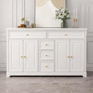 Solid Wood Sideboard with 4 Design Door & 5 Drawers for Living Room | Solid Wood Cabinet for Storage