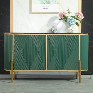 Green Sideboard Buffet Oval Faux Marble Top 59" Sideboard Cabinet 4 Doors & Shelves