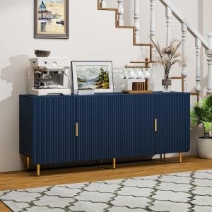 Sideboard Buffet Cabinet with Storage, Blue | Console Cabinet with 4 Doors & Adjustable Shelves, Modern Buffet Table