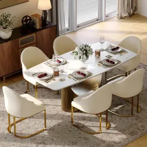 Dining Room Sets Stone Tabletop Kitchen Dining Table Set with 6 Upholstered Chairs