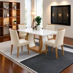 Modern Dining Table with Unique Apple-Shaped Base & Soft-Edge Marble Top. (6, 4 Seater) Golden Walnut Brown