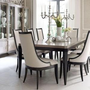 Dining Chair Platinum and Black Tie Upholstered Back Side Chair Fully Cushioned High Back 3X Comfortable (6 Chairs, White)