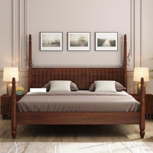Double Bed, Queen Size Bed, Sheesham Wood Bed Without Storage, Solid Wooden Bed (Walnut Finish, Queen)
