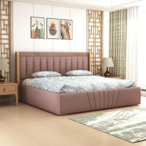 Upholstered Queen Size Bed with Box Storage for Bedroom | Wooden Double Bed with Storage | Platform Cot Palang with Upholstery Headboard | 6.5 x 5 Ft | Sheesham Wood | Onion Pink