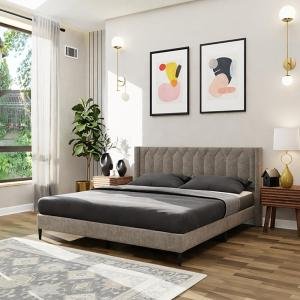 Upholstered King Bed | Velvet Upholstery Fabric | Diamond Tufting Design | Strong & Durable| Modern Design King Bed | Strong & Durable Bed