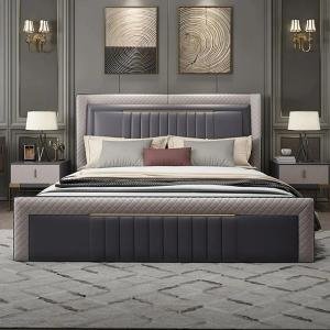 Modern Upholstered King Bed Platform Bed Frame with Wingback Headboard