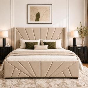 Solid Wood Queen Size Bed with Box Storage