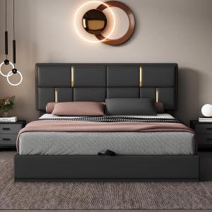 Queen Size Lift Up Storage Bed, Queen Bed Frame with Tufted Headboard/Hydraulic Storage, Upholstered Platform Bed with Slats Support, No Box Spring Needed, Easy Assembly, Black