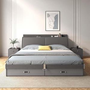 King Size Bed with Storage | King Size Wooden with Hydraulic Storage & Melamine Finish | Waterproof Double Upholstered Headrest | Hydraulic,
