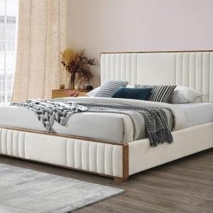 Beige Upholstered Bed Walnut Home and hotel