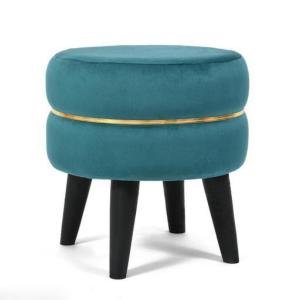 Stool with Black Legs Home Decor | Upholstered Round Velvet Tufted Foot Rest Ottoman