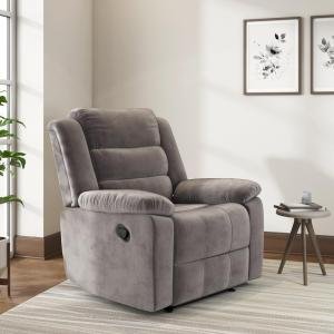 Velvet Fabric Manual Recliner |1 Seater Sofa | Single Sofa Recliner | Finish Color - Brown
