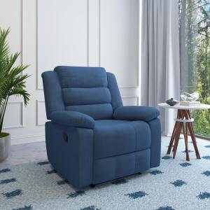 Velvet Fabric Manual Recliner | 1 Seater Sofa | Single Recliner | 1 Seater Chair Sofa | Finish Color - Blue