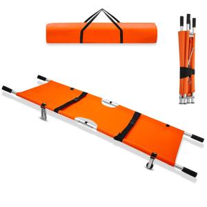 Foldable Stretcher with MS Frame & Castors Waterproof PVC Sheet | Safety Belts & Rubber Grip Handles | Portable Emergency Stretcher for Patient Shifting & Hospital Use