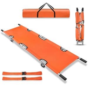 Foldable Stretcher with Aluminum Frame & Castors Waterproof PVC Sheet |Safety Belts & Rubber Handles |Portable Emergency Stretcher for Patient Shifting & Hospital