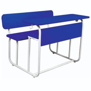 Dual Seater Bench with Back Support Desk - Sturdy Cast Iron Frame with Pre Laminated MDF Board Top (for School) (Blue)
