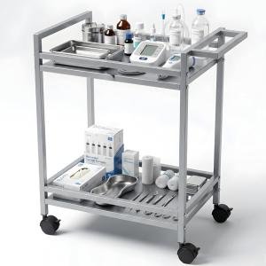Professional Metal Medical Trolley, 2 Tier Heavy Duty Hospital Rolling Cart for Medicine, Dressing & Clinical Equipment