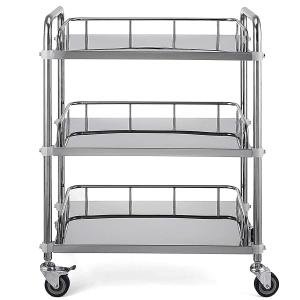 Hospital/Clinic Trolley On Wheels 3 Tier Stainless Steel Beauty Salon Rolling Trolley, Hospital/Dental Clinic Medical Equipment Cart, Universal Brake Wheel - Chrome