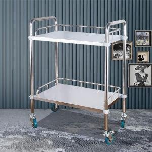 Bar Trolley On Wheels 2 Tier Stainless Steel Beauty Parlor Salon Rolling Trolley, Hospital/Dental Clinic Medical Equipment Cart, Universal Brake Wheel - Chrome - Stainless Steel.