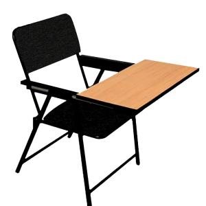 Steel Folding Cushion Study Chair with Writing Pad | Space Saving and Adjustable | Desk Chair | Black