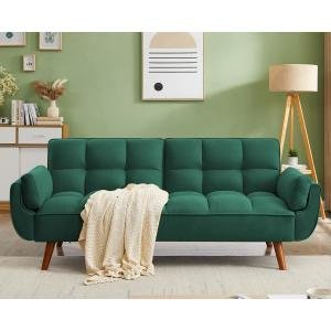 Modern Fabric Sofa Couch with Flared Arms | 2 Seater  for Living Room, Bedroom & Apartment | Wooden Legs (Green)