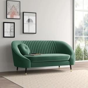 Sofa Channel Tufted 2 Seater Sofa with Throw Pillows for Living Room, Bedroom, Drawing Room (Dark Green)
