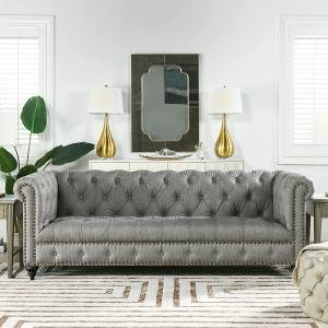 3 Seater Comfortable Sofa for Home Office & Living Room | Velvet Fabric (Dark Grey)