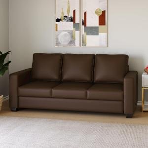Modern Premium Letherette Square Arm Sofa Classic Sofa for Living Room, Bedroom,(Brown, 3 Seater)