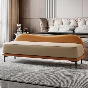 Leather Sofa couches Ottoman Bench 2 Seater Sofa Chaise Lounger for Living Room Bedroom Office (Orange/Beige)