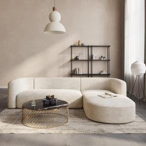 Luxury Modern Tight Curved Back Velvet Sofa, Minimalist Style Comfy Couch for Living Room Apartment, L-Shape Chaise, Cream