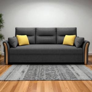 FURNITURE Convertible Sofabed in Breathable Linen Cotton Fabric Pull Out Sofa Bed with Storage Click Clack 3 Seater Couch (Grey)