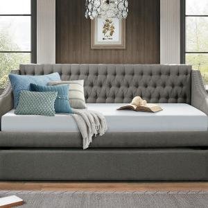 Dark Gray Fabric Upholstered 1pc Sofa Bed Trundle Button-Tufted Detail Nailhead Trim Day Bed Sofabed