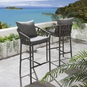 Outdoor Patio Bar Chair 2 Chairs For Balcony Braided & Rope