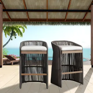 Outdoor Patio Bar Chair 2 Chair For Balcony Braided & Rope