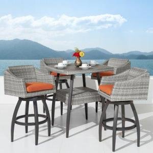 Outdoor Patio Bar Sets 4 Chairs and 1 Table (Grey)