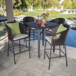 Outdoor Patio Bar Sets 4 Chairs and 1 Table (Brown)