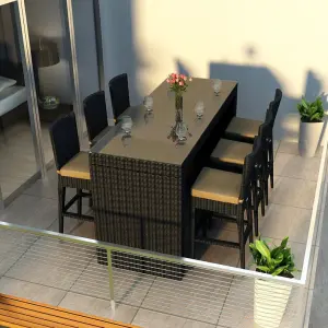 Outdoor Patio Bar Sets 6 Chairs and 1 Table (Black)