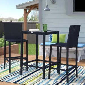 Outdoor Patio Bar Sets 2 Chairs and 1 Table (Black)